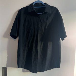 Black Linen Short Sleeve Button Down, Boyfriend Style